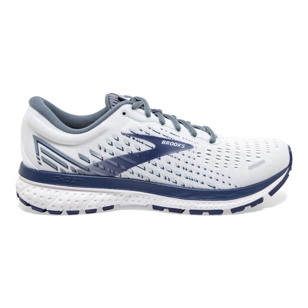 Men's Brooks Ghost 13, White/Grey/Deep Cobalt, 8.5 D Medium