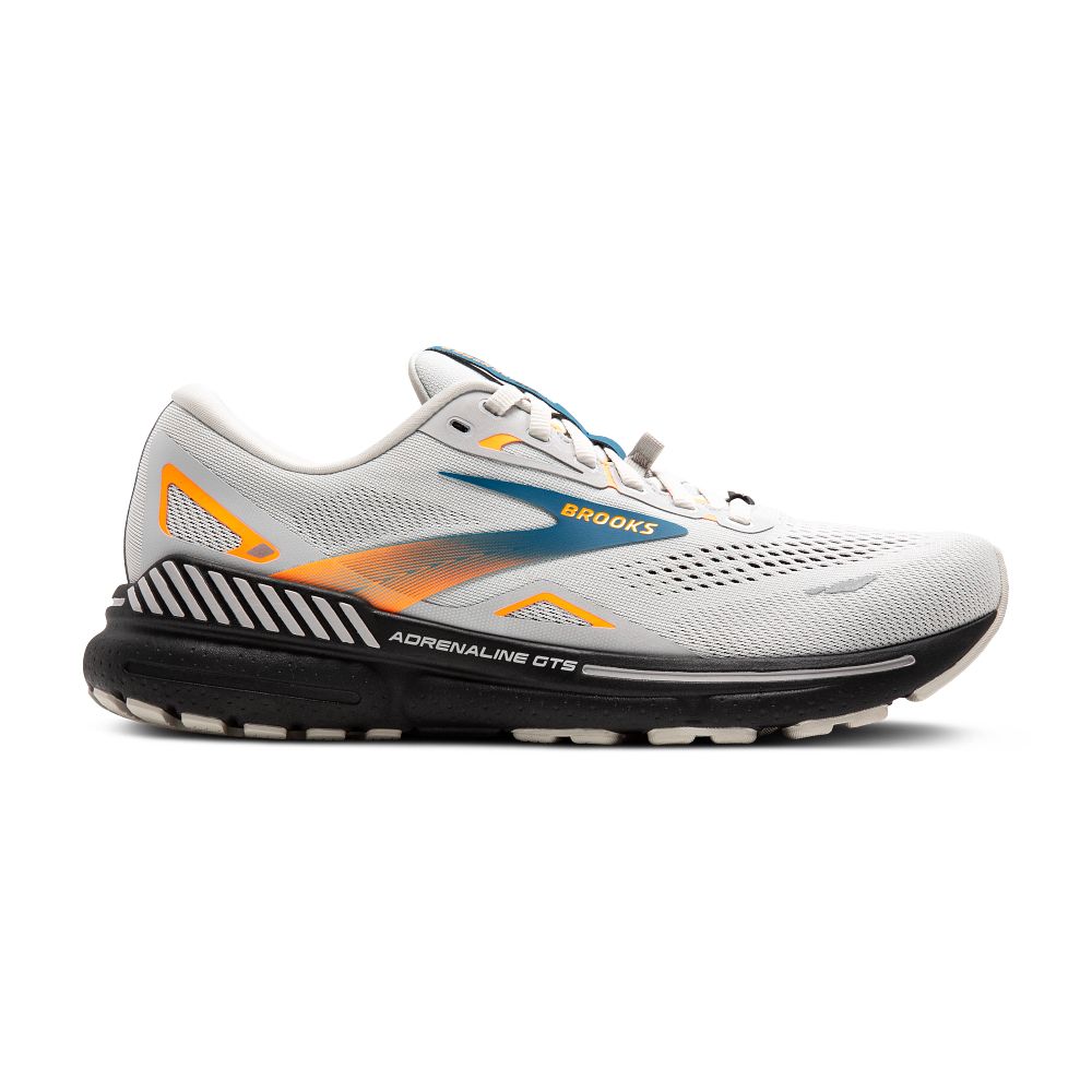 Men's Brooks Adrenaline GTS 23 GTX, Oyster Mushroom/Orange/Blue, 9.5 D Medium