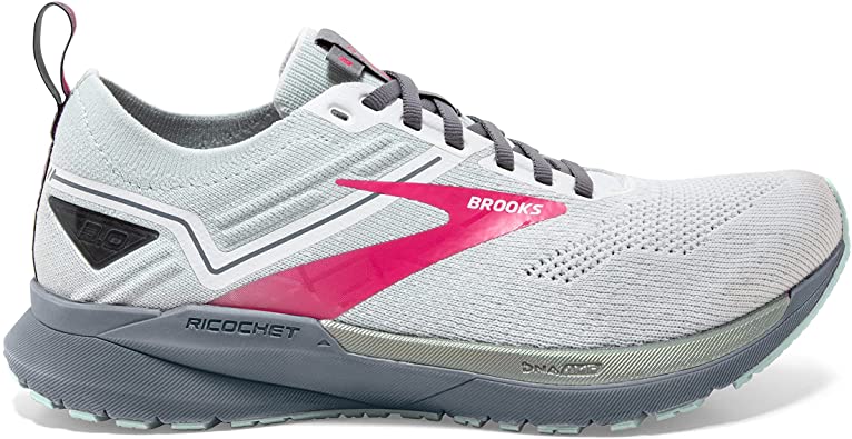 Women's Brooks Ricochet 3, White/Ice Flow/Pink, 5.5 B Medium