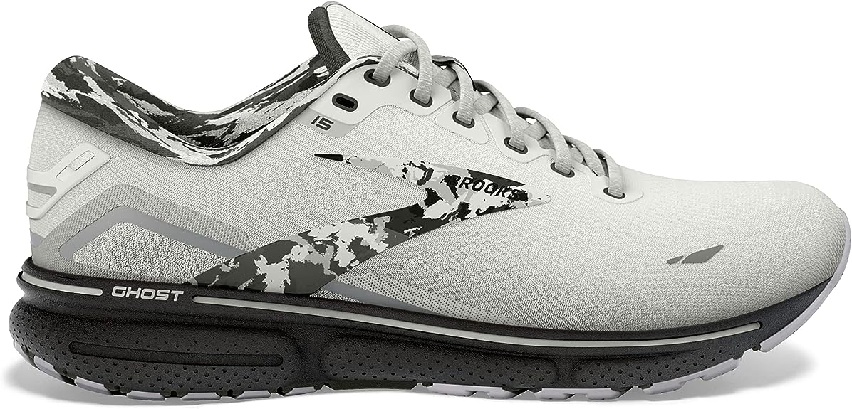 Men's Brooks Ghost 15, White/Ebony/Oyster, 11 D Medium