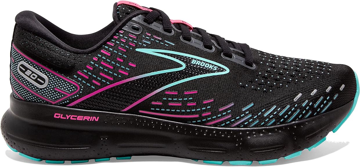 Women's Brooks Glycerin 20, Black/Blue Light/Pink, 9.5 B Medium
