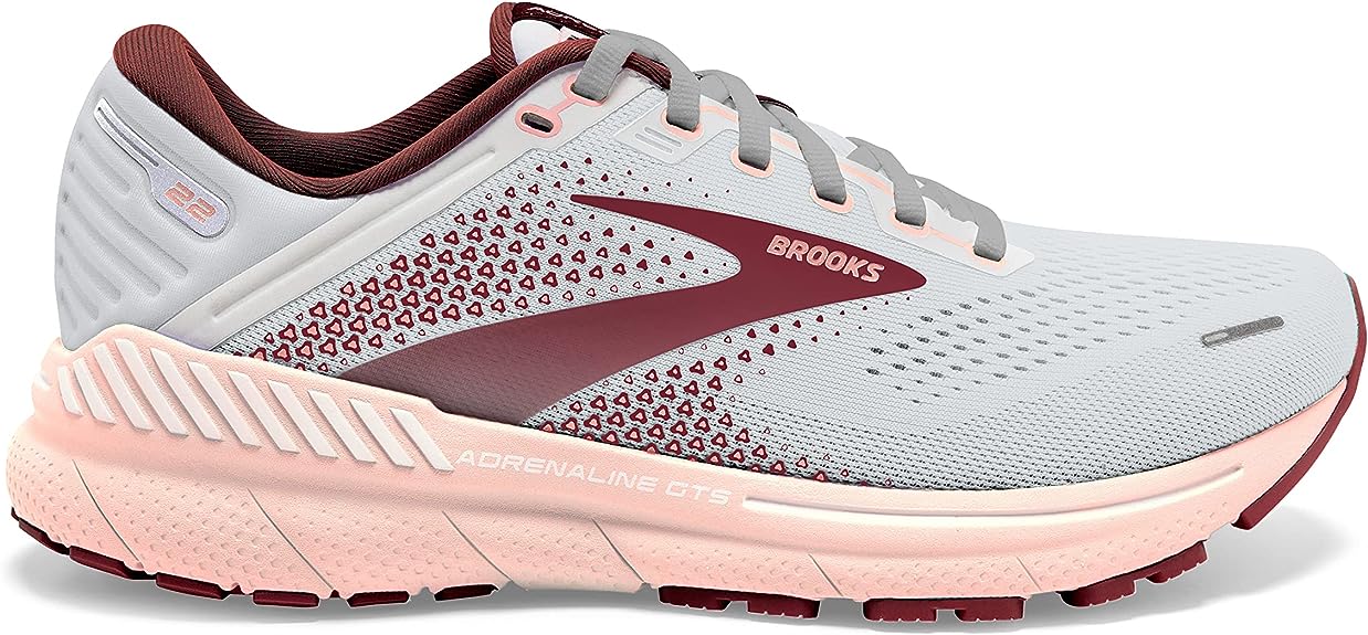 Women's Brooks Adrenaline GTS 22, Grey/Rose/Tawny Port, 9.5 B Medium