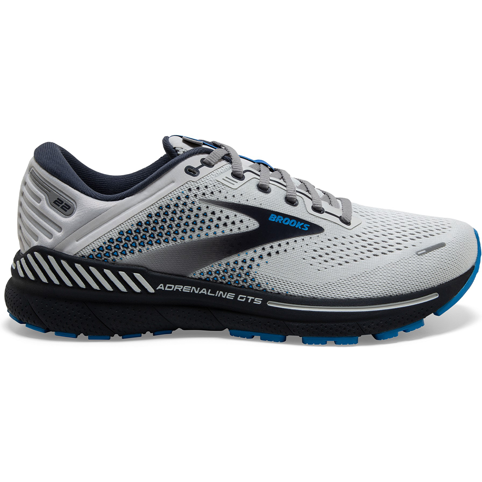 Men's Brooks Adrenaline GTS 22, Oyster/India Ink/Blue, 8.5 2E Wide