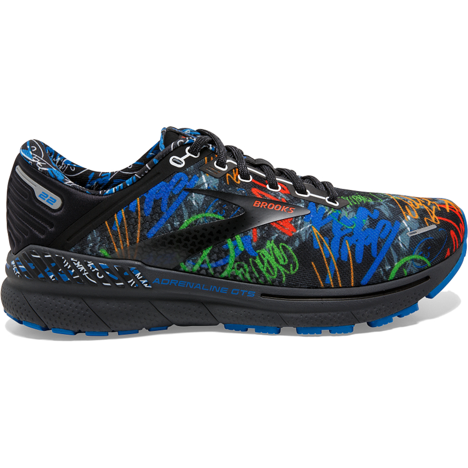 Men's Brooks Adrenaline GTS 22, Black/Blue/Cherry Tomato, 12 D Medium