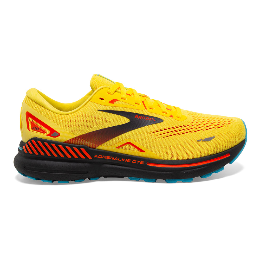 Men's Brooks Adrenaline GTS 23, Yellow/Foraged Iron/Orange, 8.5 D Medium