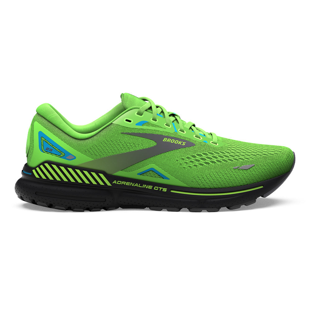 Men's Brooks Adrenaline GTS 23, Green Gecko/Grey/Atomic Blue, 13 2E Wide