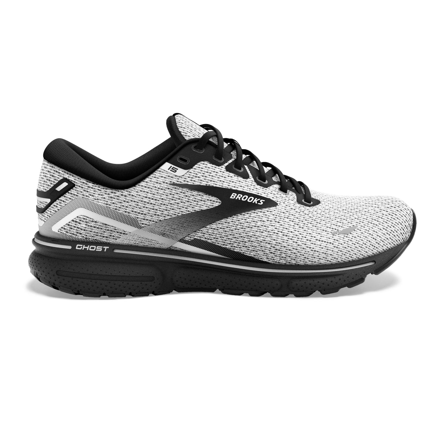 Men's Brooks Ghost 15, White/Black, 11 D Medium