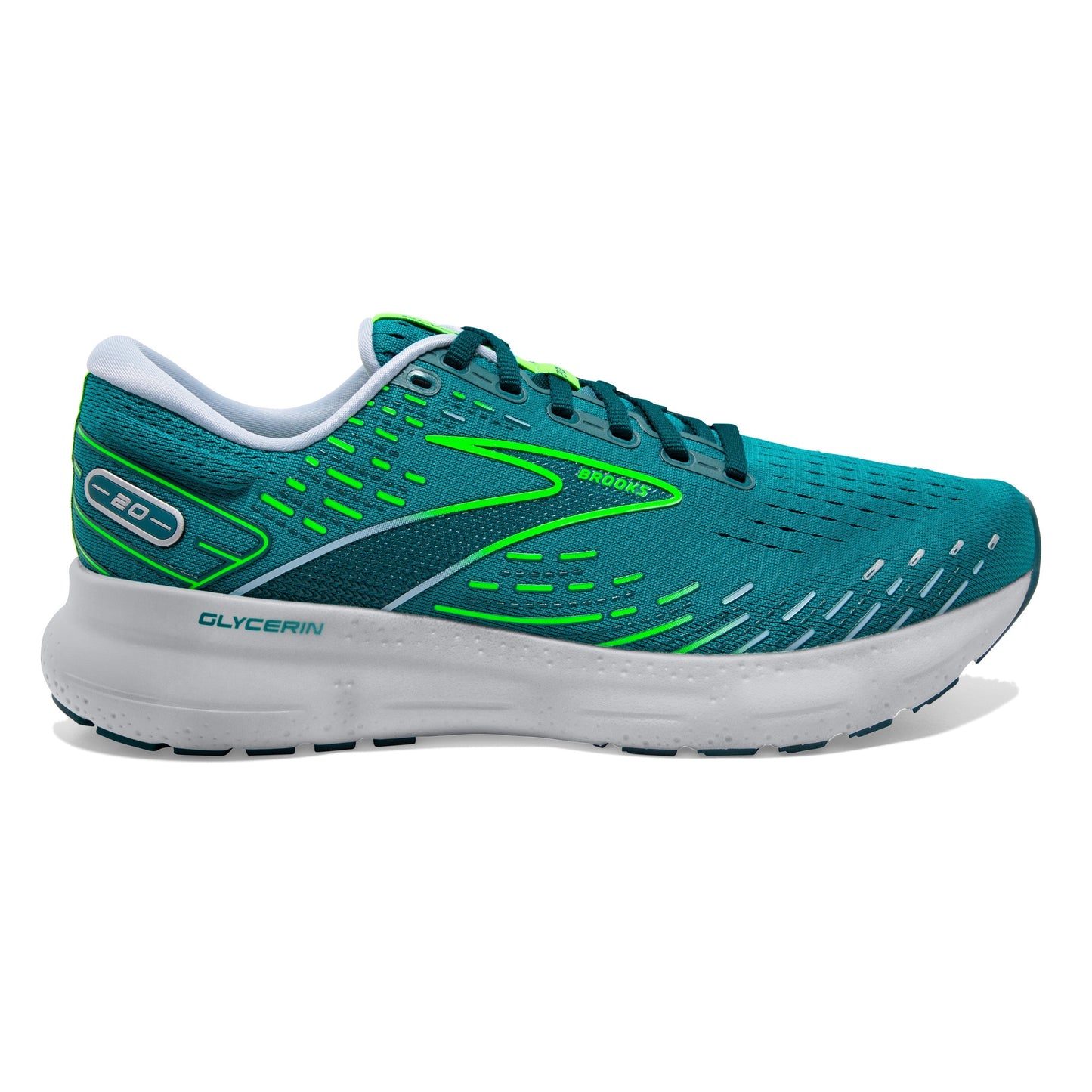 Men's Brooks Glycerin 20, Kayaking/Heron/Green Gecko, 12 D Medium