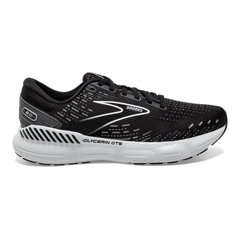 Men's Brooks Glycerin GTS 20, Black/White/Alloy, 13 D Medium