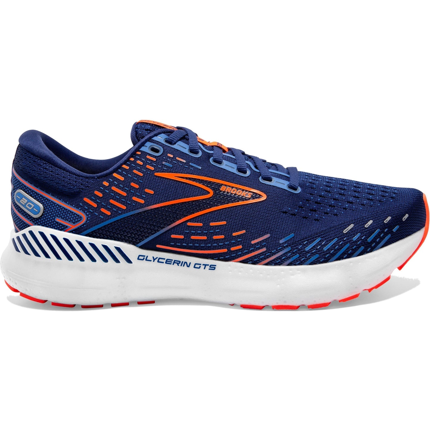 Men's Brooks Glycerin GTS 20, Blue Depths/Palace Blue/Orange, 9 D Medium
