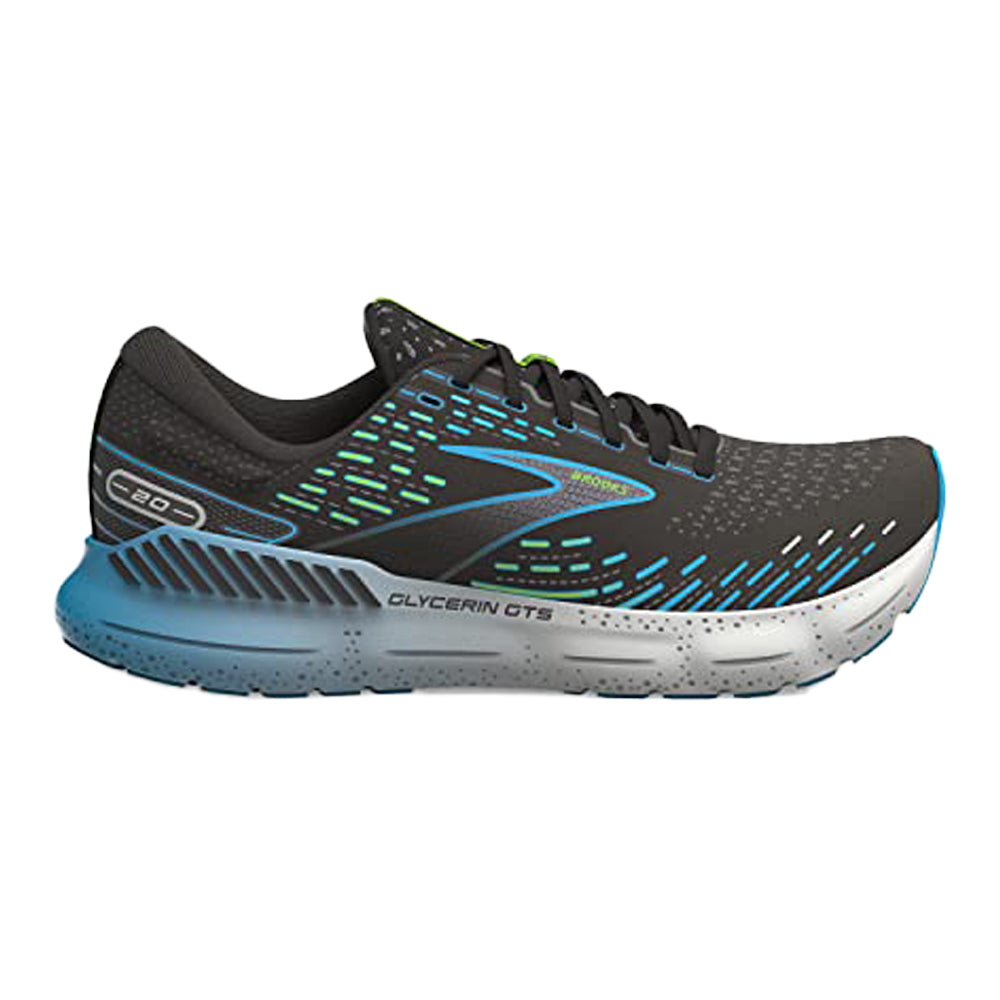 Men's Brooks Glycerin GTS 20, Black/Hawaiian Ocean/Green, 8.5 D Medium
