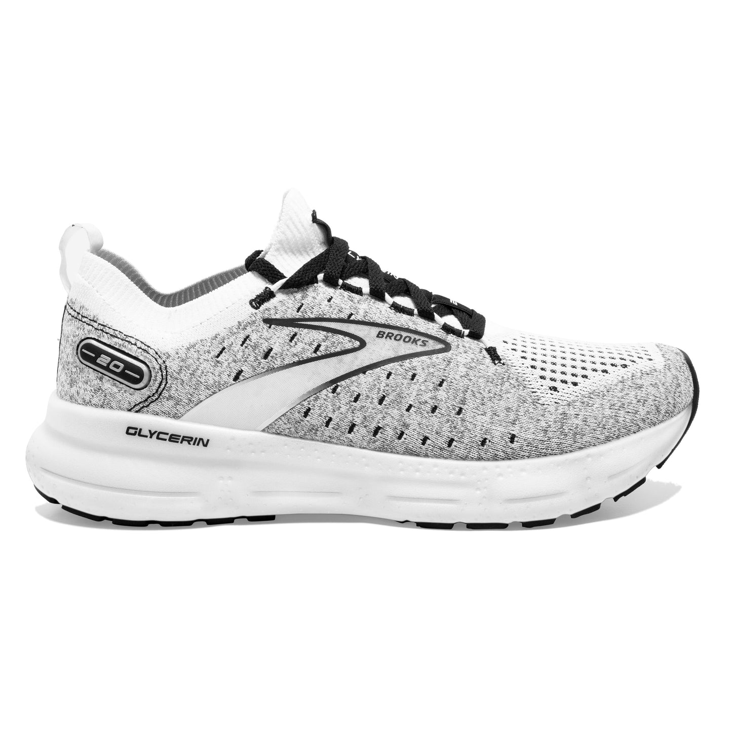 Men's Brooks Glycerin StealthFit 20, White/Grey/Black, 12 D Medium