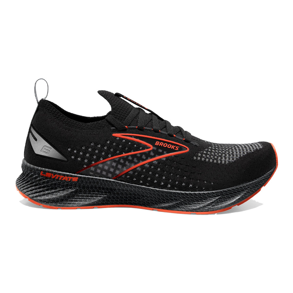 Men's Brooks Levitate StealthFit 6, Black/Spicy Orange, 11 D Medium