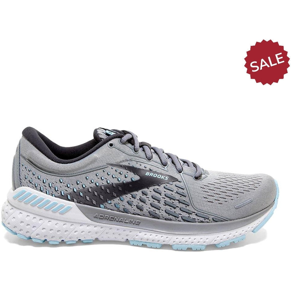 Women's Brooks Adrenaline GTS 21, Oyster/Alloy/Light Blue, 6.5 Medium