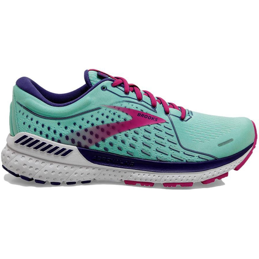 Women's Brooks Adrenaline GTS 21, Yucca/Navy Blue/Fuchsia, 10 B Medium