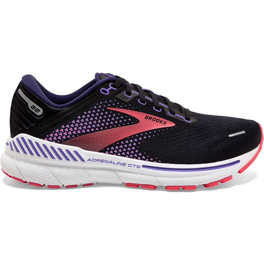 Women's Brooks Adrenaline GTS 22, Black/Purple/Coral, 6 D Wide