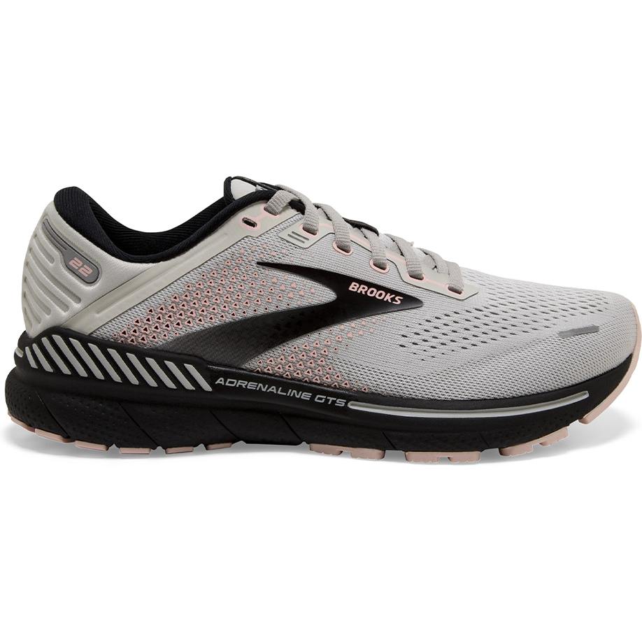 Women's Brooks Adrenaline GTS 22, Grey/Rose/Black, 6.5 D Wide