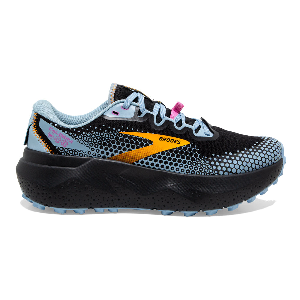 Women's Brooks Caldera 6, Black/Blue/Yellow, 8 B Medium