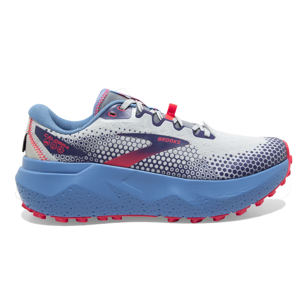 Women's Brooks Caldera 6, Oyster/Blissful Blue/Pink, 10.5 B Medium