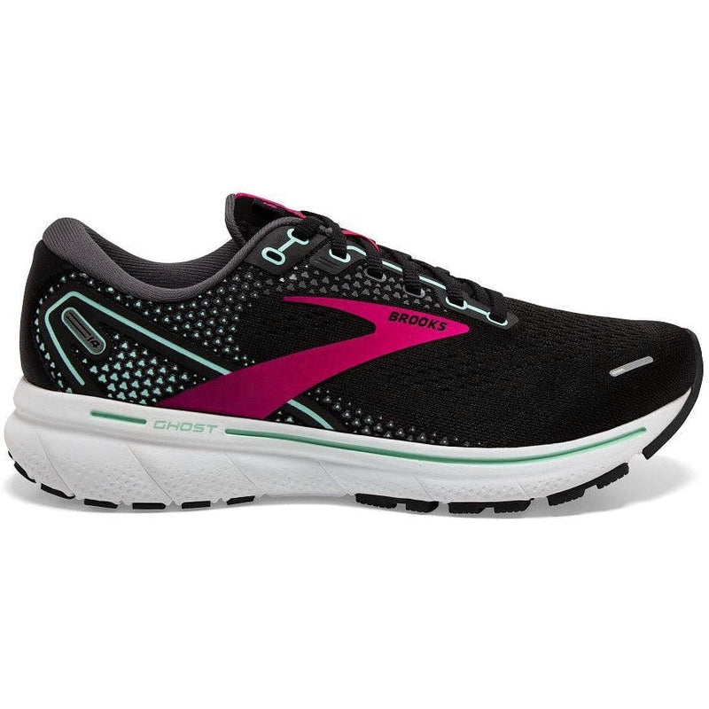 Women's Brooks Ghost 14, Black/Pink/Yucca, 12 D Wide