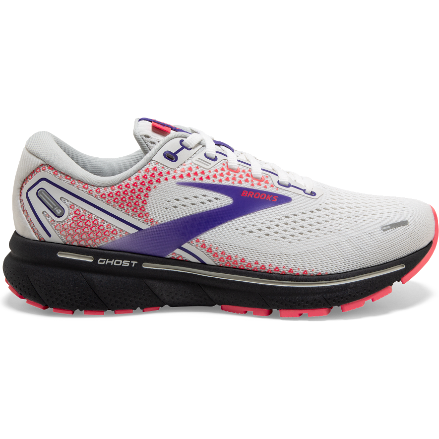 Women's Brooks Ghost 14, White/Purple/Coral, 11 B Medium