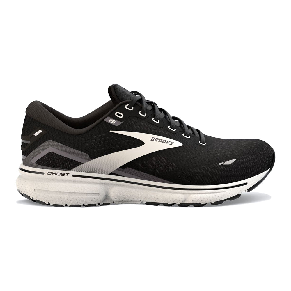 Women's Brooks Ghost 15, Black/Blackened Pearl/White, 6 D Wide