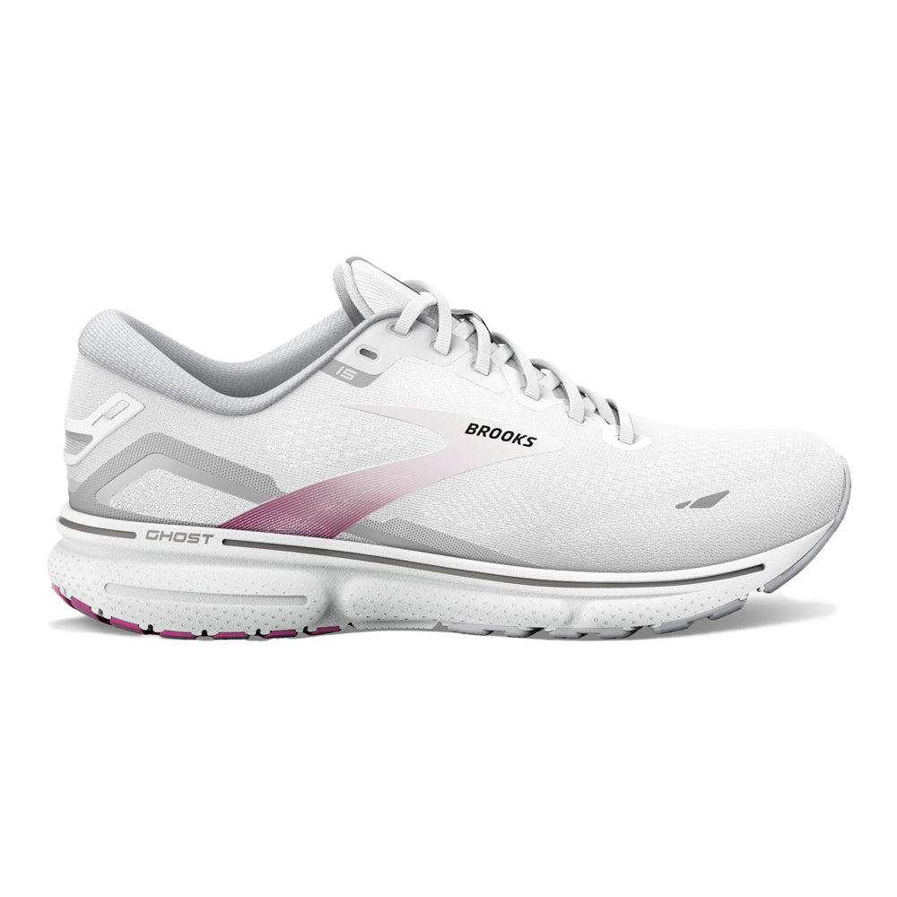 Women's Brooks Ghost 15, White/Oyster/Viola, 10 B Medium