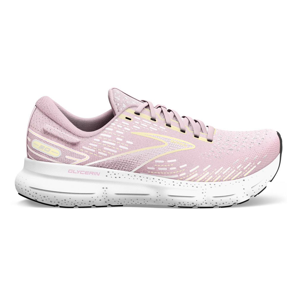 Women's Brooks Glycerin 20, Pink/Yellow/White, 9 B Medium