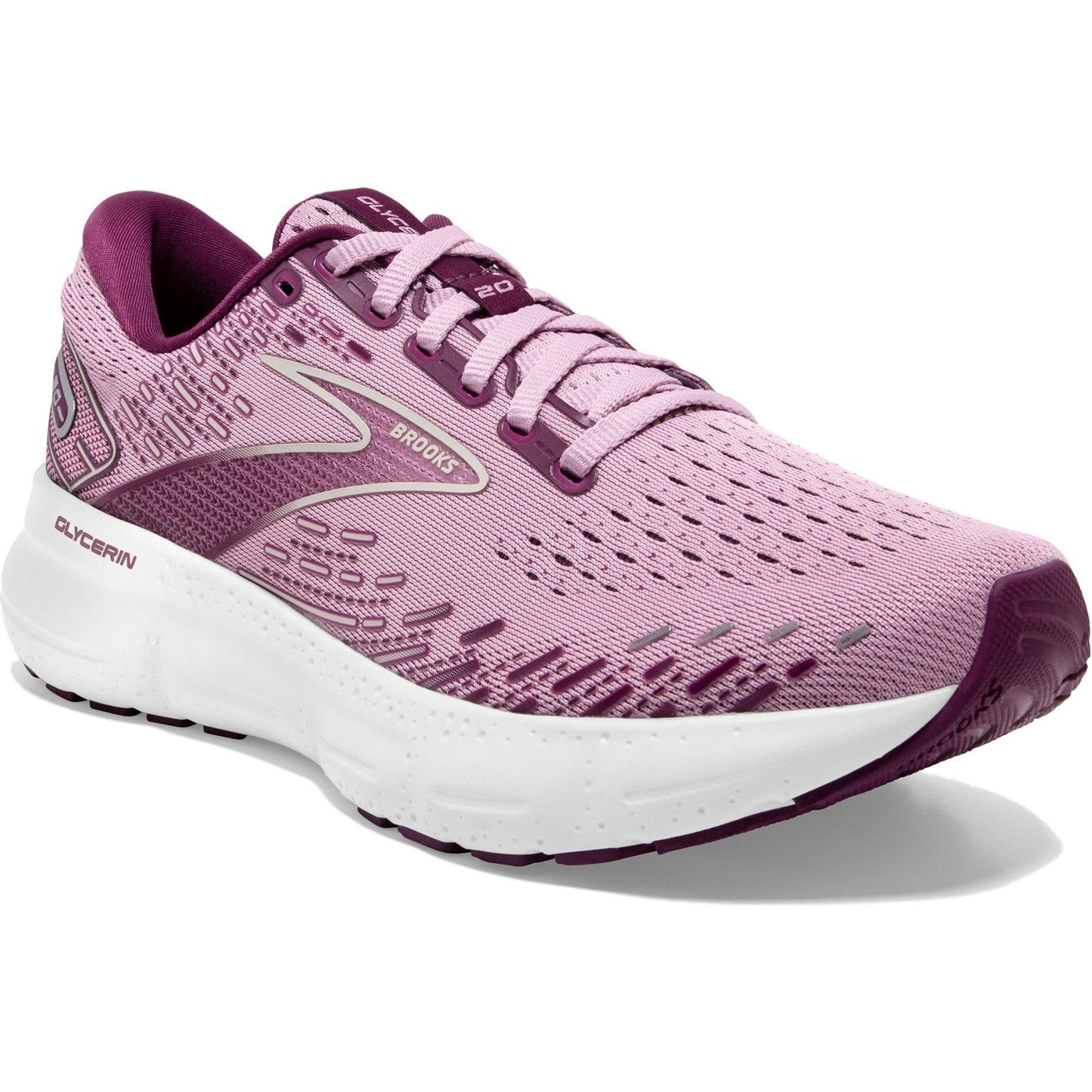 Women's Brooks Glycerin 20, Mauve/Grape Wine/Grey, 9 B Medium