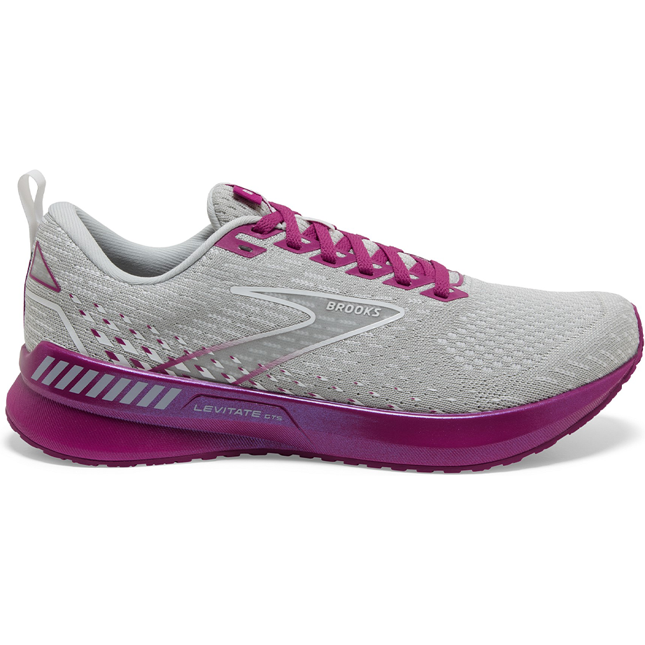 Women's Brooks Levitate GTS 5, Grey/Lavender/Baton Rouge, 9.5 B Medium