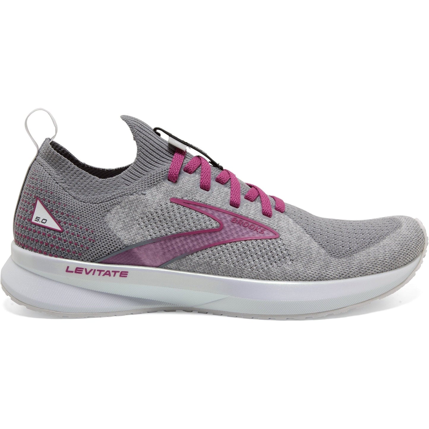 Women's Brooks Levitate Stealthfit 5, White/Grey/Baton Rouge, 9 B Medium