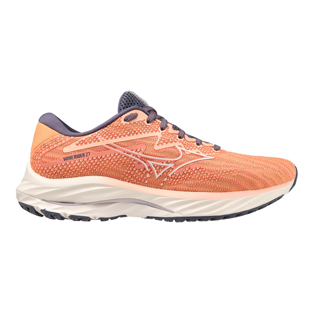 Women's Mizuno Wave Rider 27, Coral Reef/Snow White, 10.5 B Medium