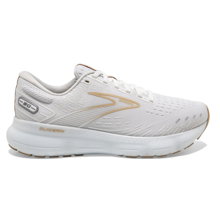 Women's Brooks Glycerin 20, White/Khaki, 9.5 B Medium