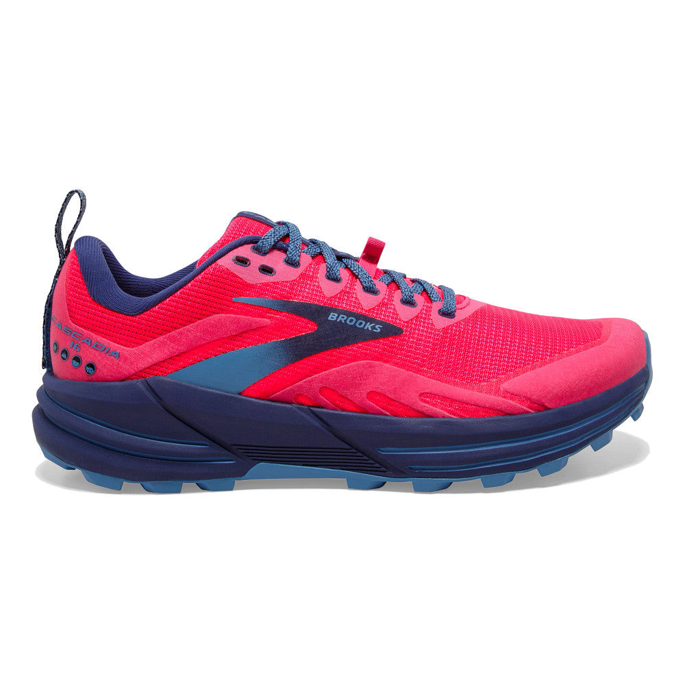 Women's Brooks Cascadia 16, Pink/Flambe/Cobalt, 8.5 B Medium