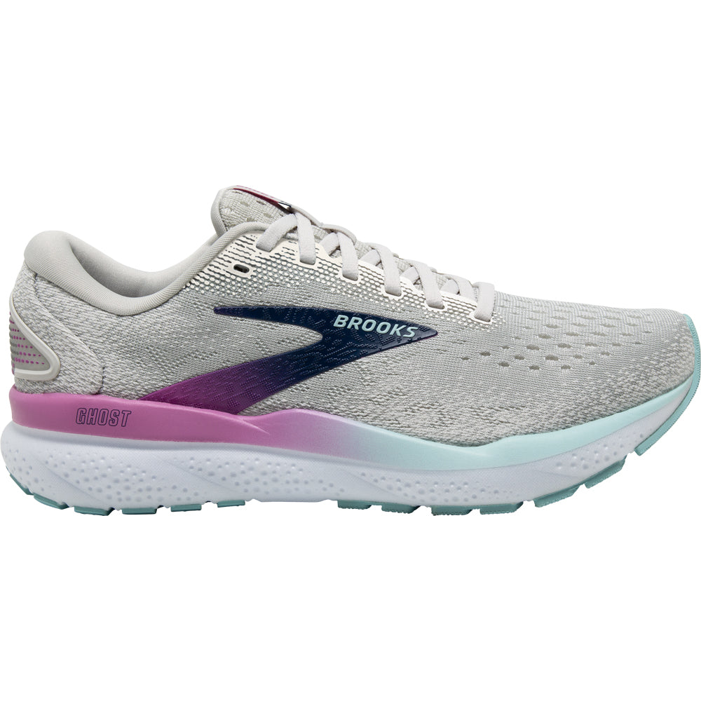 Women's Brooks Ghost 16, White/Grey/Estate Blue, 6 B Medium