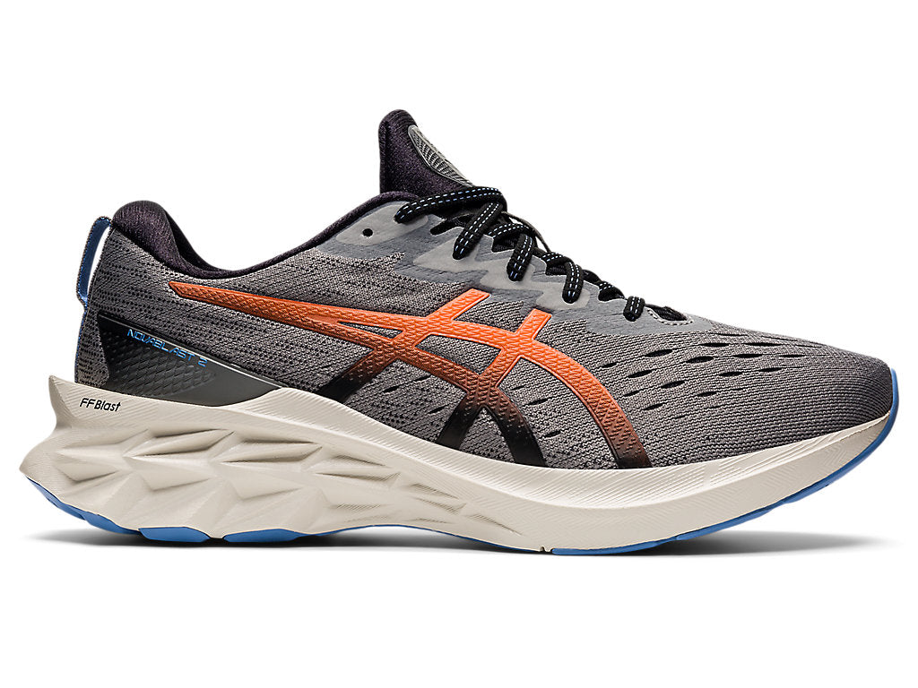 Men's Asics Novablast 2, Clay Grey/Shocking Orange, 11.5 D Medium