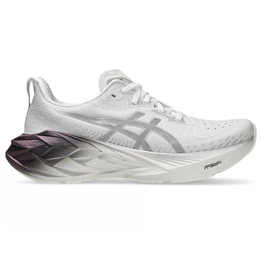 Women's Asics Novablast 4 Platinum, Real White/Pure Silver, 8.5 B Medium