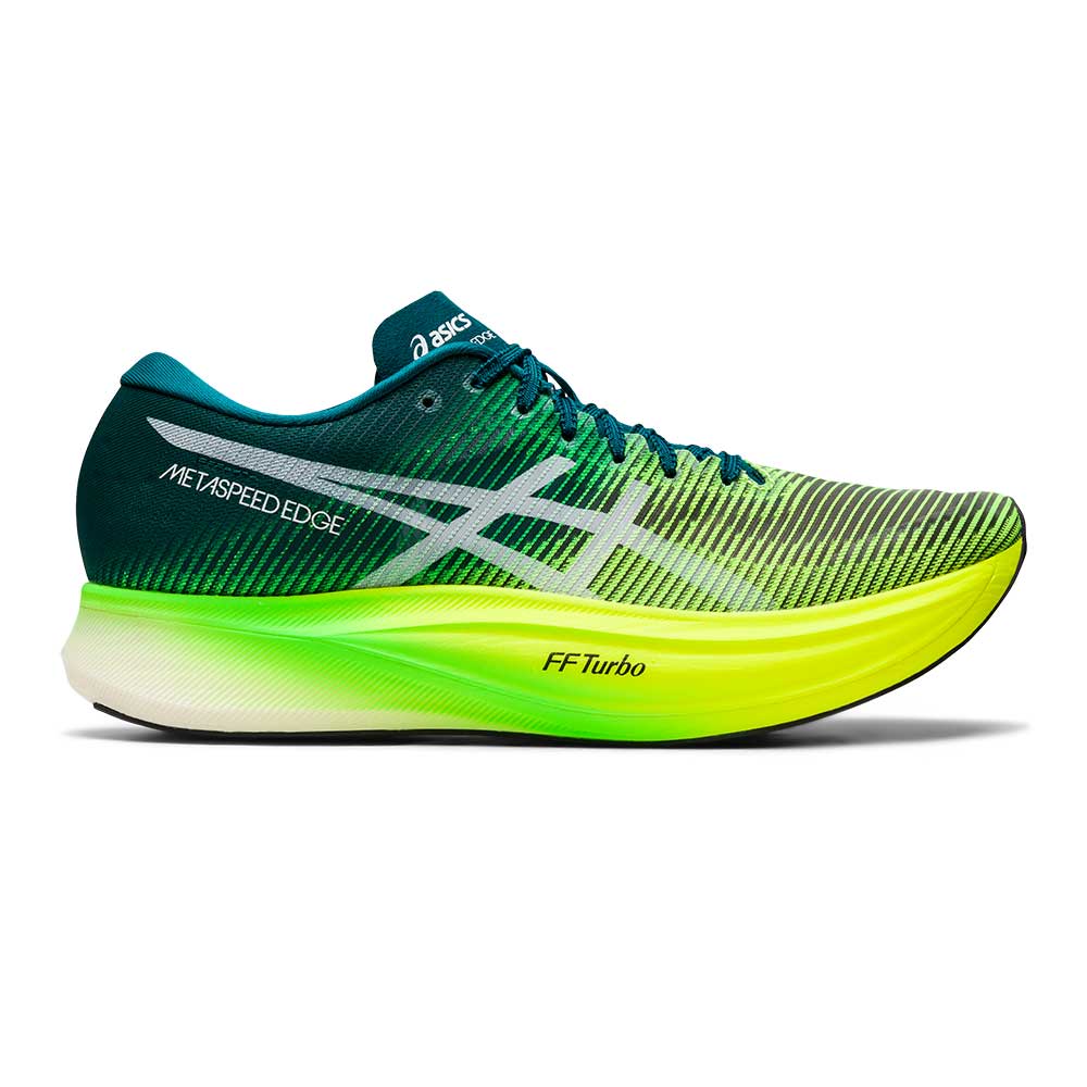 Men's Asics Metaspeed Edge+, Velvet Pine/Saftery Yellow, 8.5 D Medium