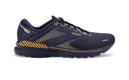 Men's Brooks Adrenaline GTS 22, Peacoat/Grey/Sunflower, 15 D Medium