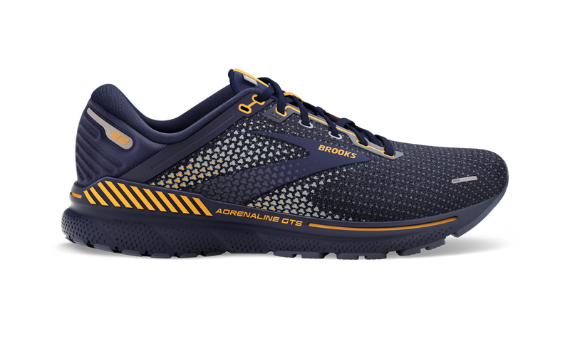 Men's Brooks Adrenaline GTS 22, Peacoat/Grey/Sunflower, 8 D Medium