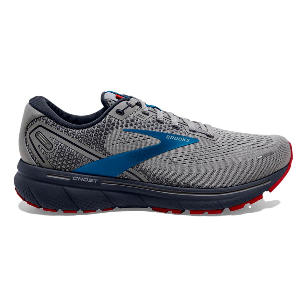 Men's Brooks Ghost 14, Grey/Blue/Red, 12 D Medium