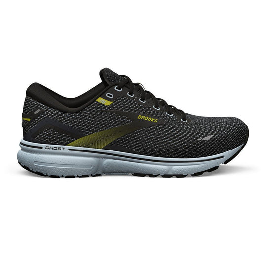 Men's Brooks Ghost 15, Black/Ballad Blue/Sulphur, 10 D Medium