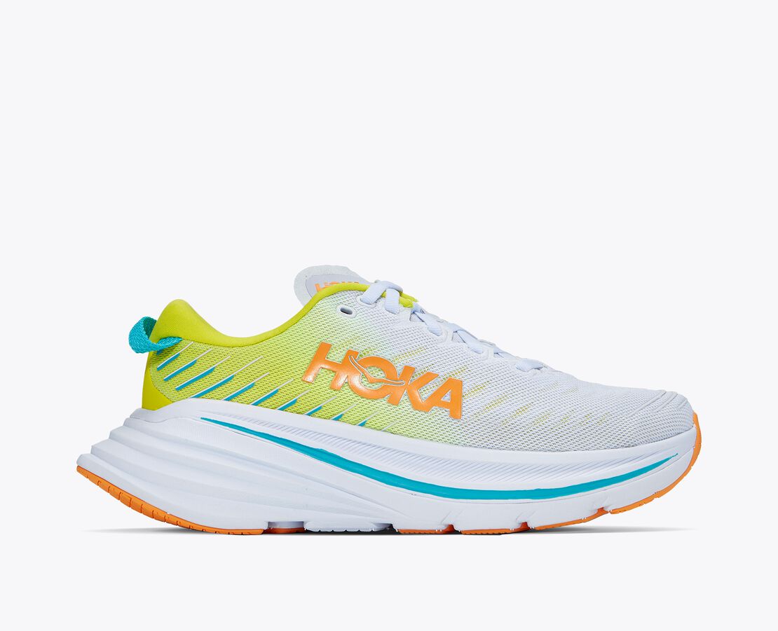 Women's Hoka One One Bondi X, White/Evening Primrose, 6.5 B Medium