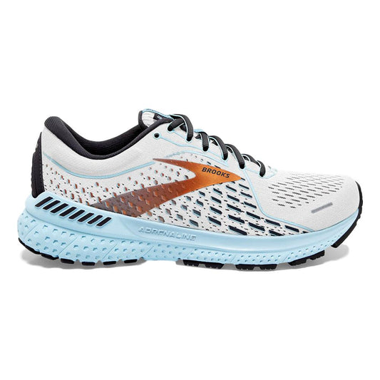 Women's Brooks Adrenaline GTS 21, White/Alloy/Light Blue, 7.5 B Medium