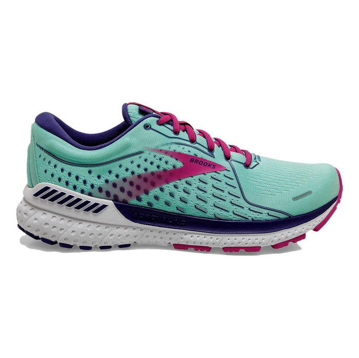 Women's Brooks Adrenaline GTS 21, Yucca/Navy Blue/Fuchsia, 9 B Medium