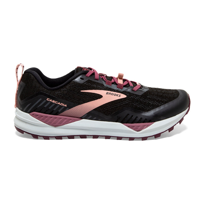 Women's Brooks Cascadia 15, Black/Ebony/Coral Cloud, 10.5 D Wide