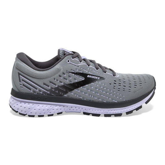 Women's Brooks Ghost 13, Grey/Blackened Pearl/Purple, 7.5 D Wide