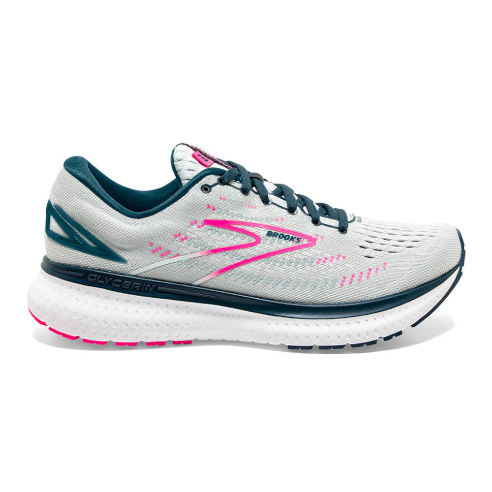 Women's Brooks Glycerin 19, Ice Flow/Navy/Pink, 6.5 D Wide