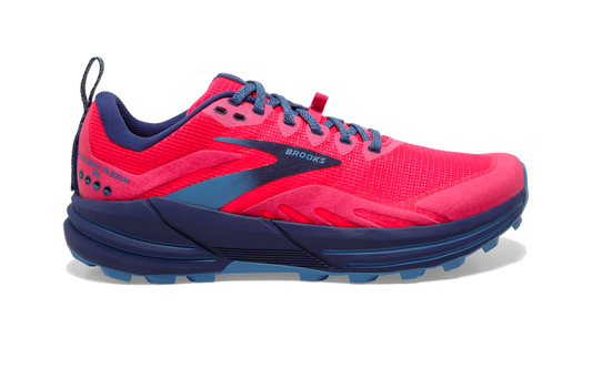 Women's Brooks Cascadia 16, Pink/Flambe/Cobalt, 6.5 B Medium