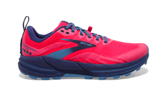 Women's Brooks Cascadia 16, Pink/Flambe/Cobalt, 9 B Medium